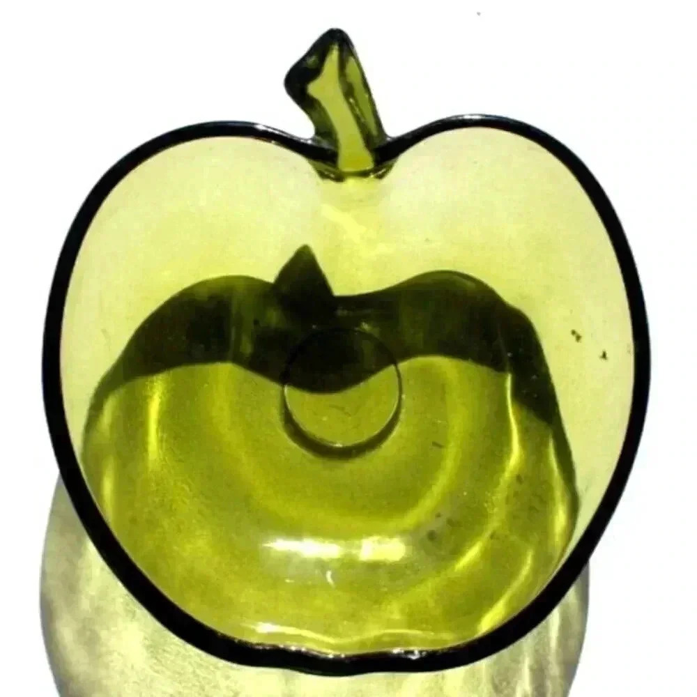 Vintage MCM 1960s GLASS Green Apple Bowl Trinket Dish Ashtray